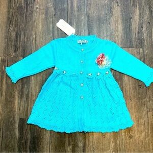 NWT Girls Knitted Buttoned Down Bow Dress Size 24 Months